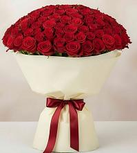 Букет 101 Красная роза Милано в Белая глина