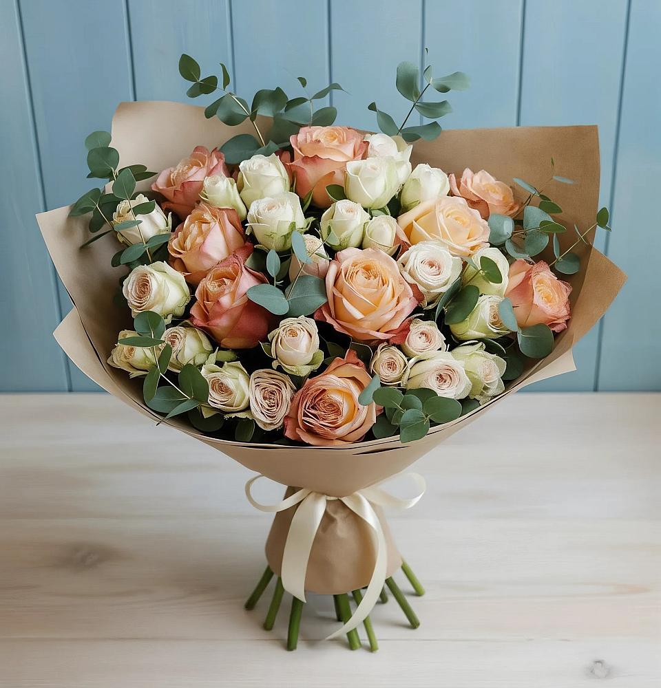 Букет цветов из: Альстромерии и Розы в Белая глина