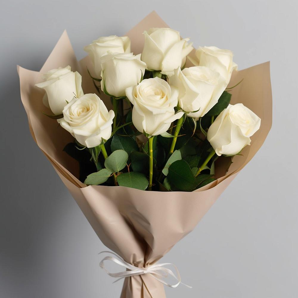 Букет 9 Белых роз Эдлесс Лав в Белая глина