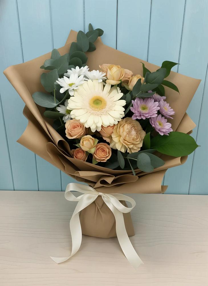 Букет цветов из: Герберы и Хризантемы в Белая глина