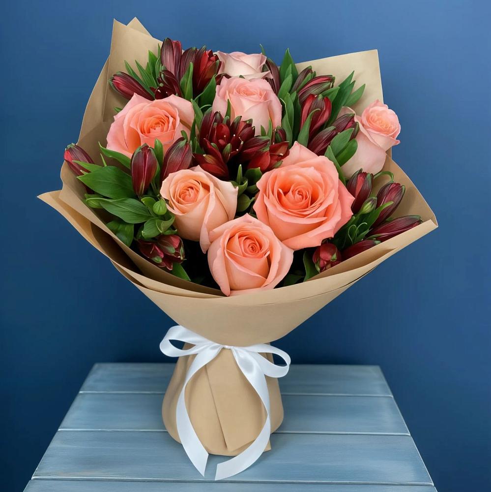 Букет цветов из: Розы и Альстромерии в Белая глина