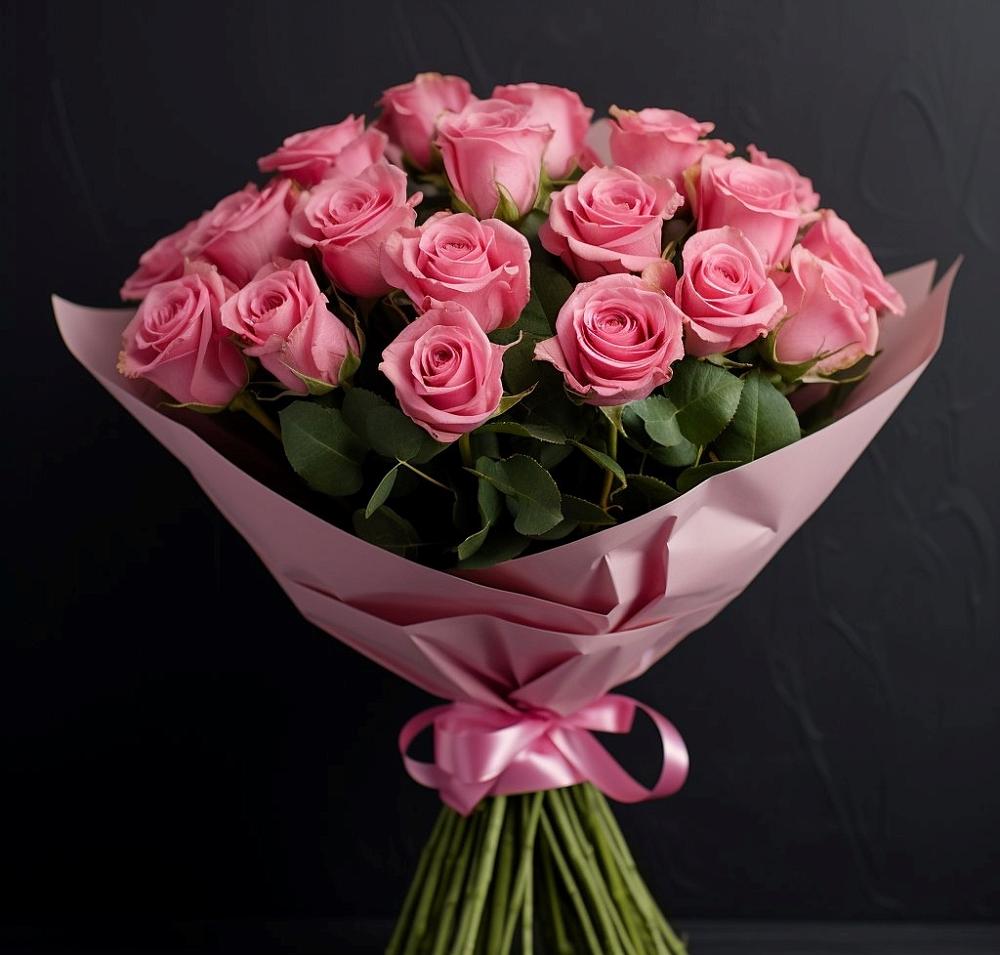 Букет 25 розовых роз в Белая глина