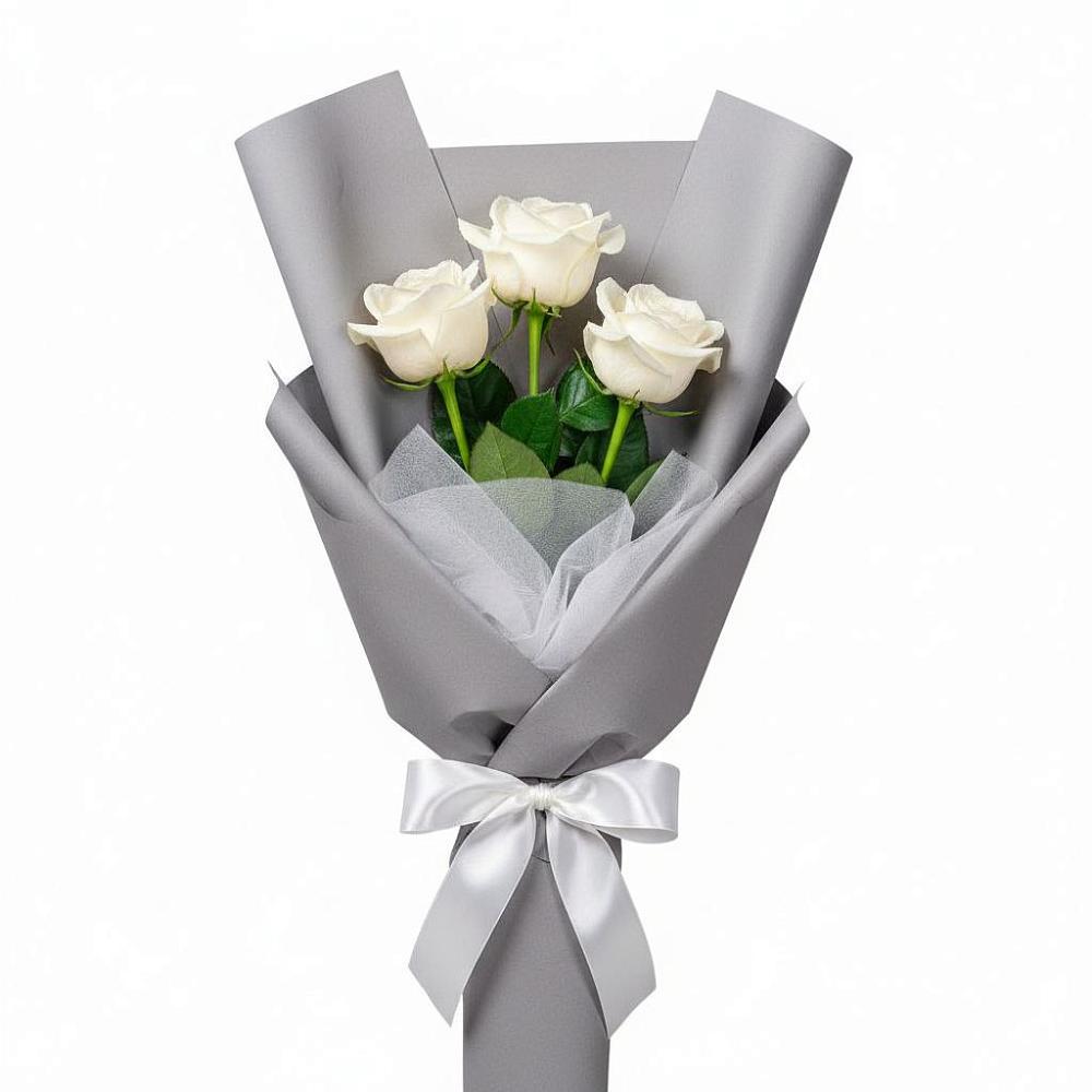 Букет 3 белые розы в Белая глина