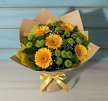 Букет цветов из:  Герберы и Хризантемы в Белая глина