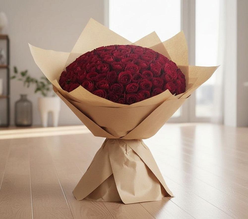 Букет 101 Красная роза в Белая глина