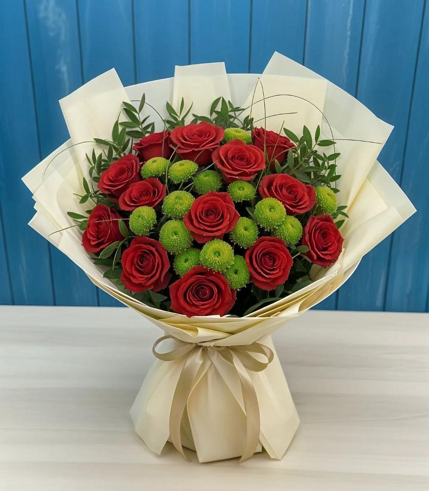 Букет цветов из: Розы и Хризантемы в Белая глина